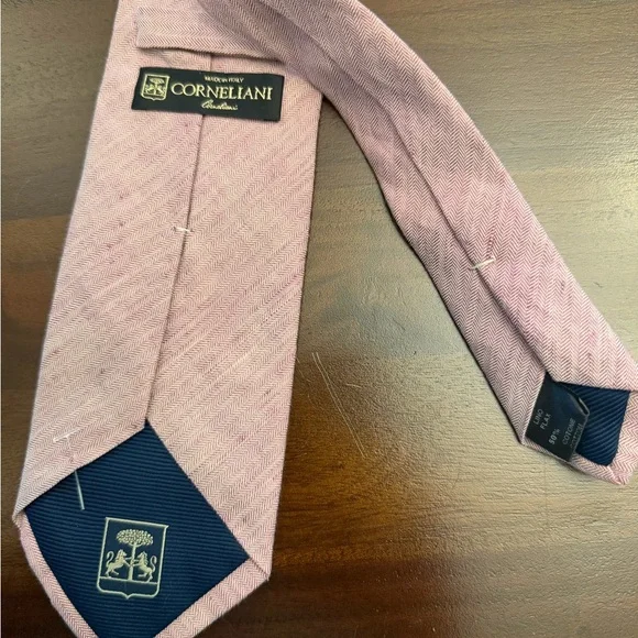 CORNELIANI Linen Classic Herringbone Silk Tie Lot Light Blue & Dusty Rose - Picture 7 of 9